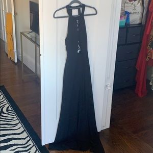 Lace-Up Front Open Back Black Maxi